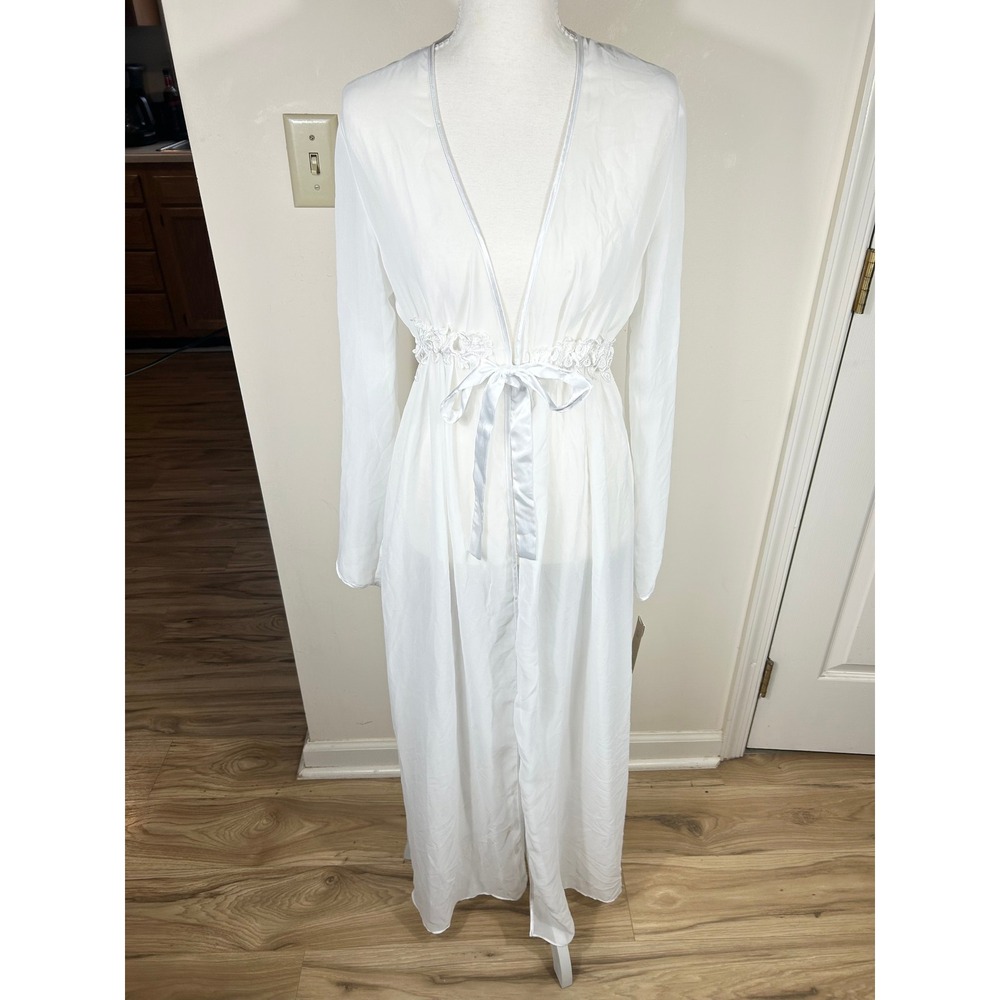 Flora Nikrooz Bridal Lingerie Long Robe Womens S/M White Sheer Embroidered Waist